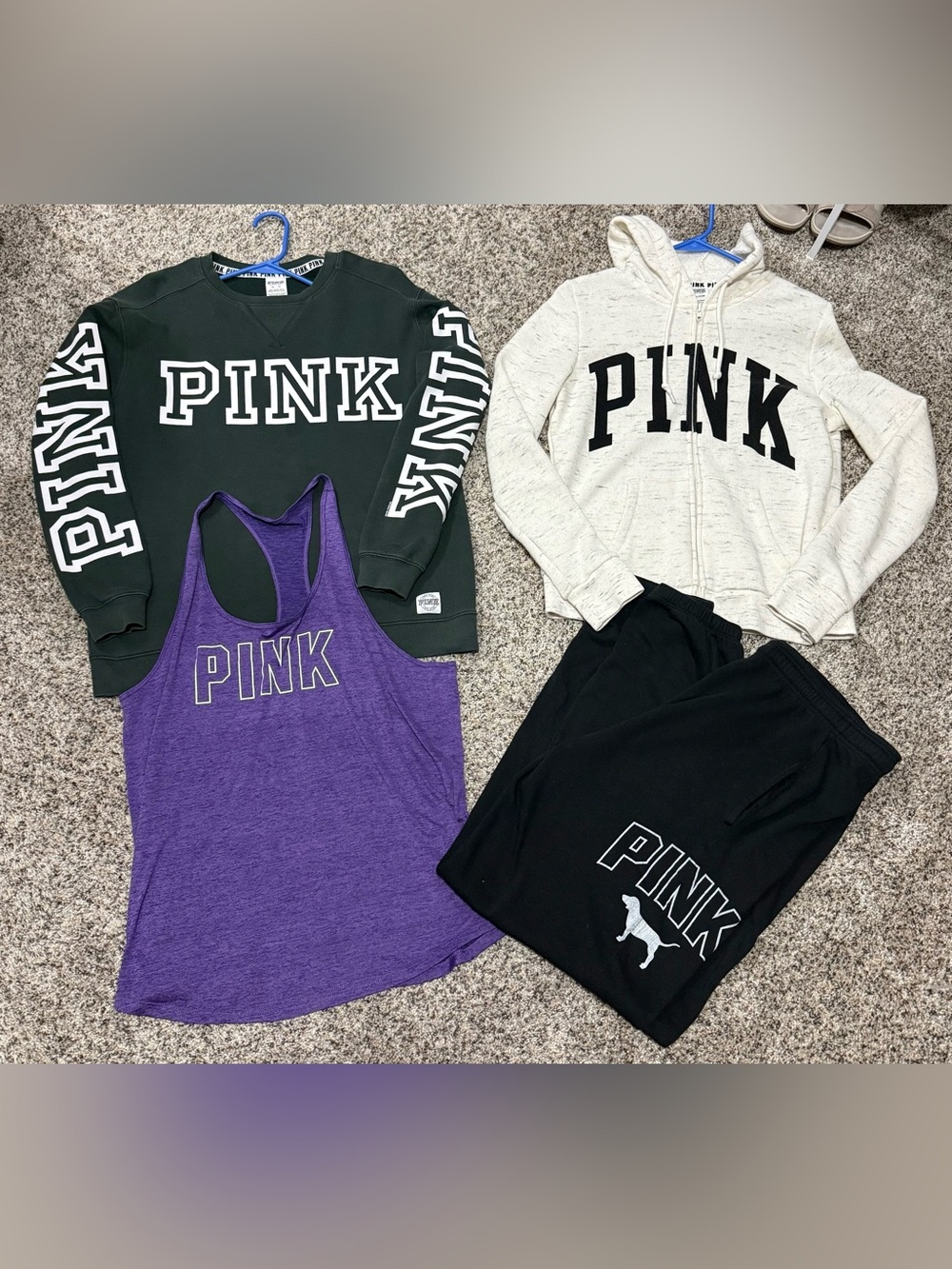 PINK Victoria's Secret Mixed Tops & Sweatshirt Set - Green, Cream, Purple, Black